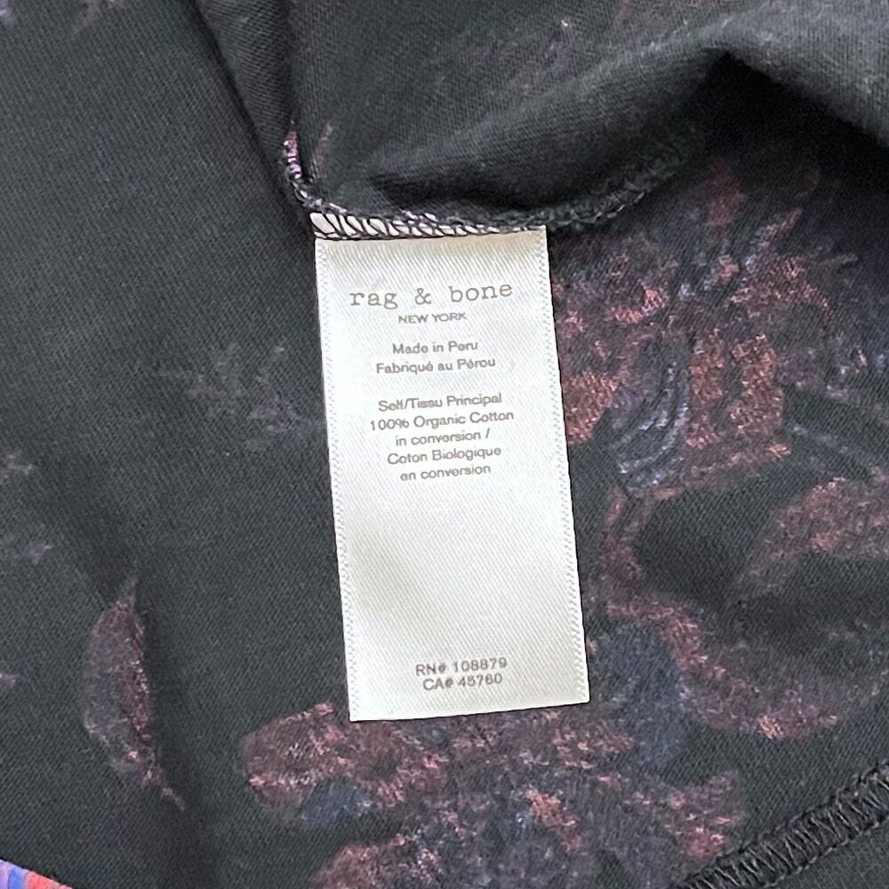 rag & bone Floral T Shirt Women Small Black Pink Organic Cotton Crew Neck - Picture 7 of 9